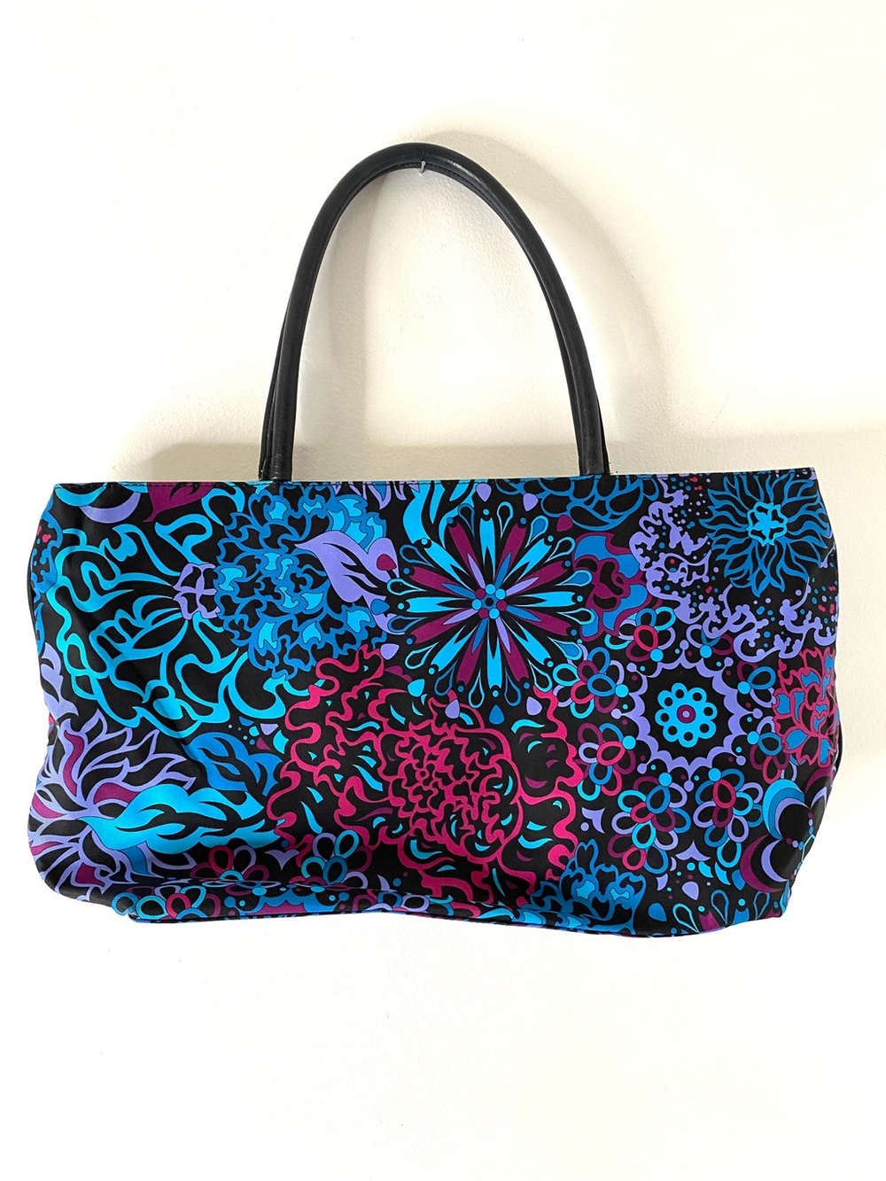 Emilio Pucci Printed Tote Bag Italy Leather Trim Shoulder Handbag